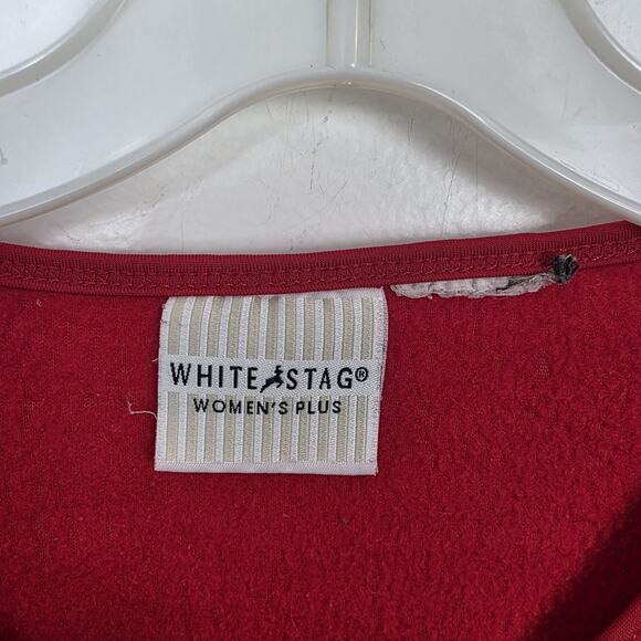 White Stag Red Fleece Christmas Santa Claus Reindeer Embroidered Sweater Sz 2XL - Picture 3 of 5